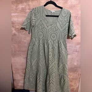 Chic Olive Eyelet Midi Dress
